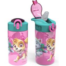 Zak Designs 2pc 16 oz Paw Patrol Kids Water Bottle Plastic with Easy-Open Locking Spout Cover for Travel Paw Patrol Skye