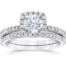 Pompeii3 Cushion Halo Wedding Ring Set 0.63ct - White Gold/ Daimonds