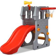 Goplus 5-in-1 Toddlers' Climber Slide Playset with Basketball Hoop & Telescope