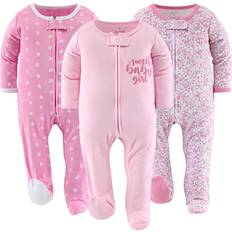 The Peanutshell Floral Love Footed Baby Sleepers for Girls, 3-Pack Pink Pink