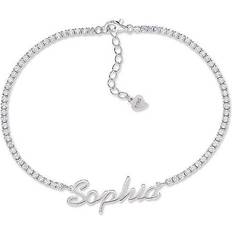 Studio Personalised Sterling Silver and Cubic Zirconia Name Plate Bracelet Womens