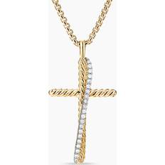 David Yurman Crossover Cross Necklace in 18K Yellow Gold with Diamonds, 35.6mm Women's 17 IN