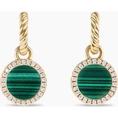 David Yurman Women's Petite DY Elements Drop Earrings in 18K Yellow Gold with Pavé Diamonds Malachite Malachite