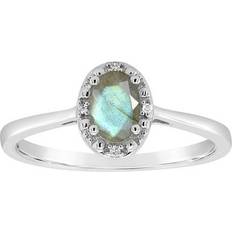 Celebration Gems Sterling Silver mm x mm Oval Labradorite & Diamond Accent Halo Ring, Women's, Grey