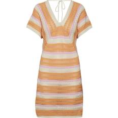 Vero Moda Women's VMALANIA SS Short Dress Kleid, Birch/Detail:W. ORANGE BONBON