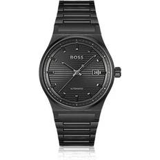 Hugo Boss Automatic - Men Wrist Watches Hugo Boss Schwarz beschichtete Automatikuhr mit Rillenstruktur auf dem Zifferblatt