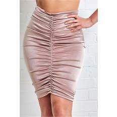 Beige - Midi Skirts Goddiva Ruched Satin Mini Skirt Champagne