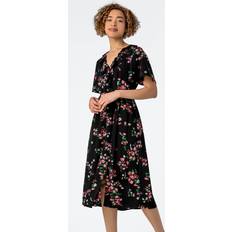 Pleats Dresses Roman Frill Tie Detail Floral Dress in Black