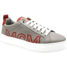 MCM Women's Grey Leather With Red Trim And Logo Low Top Sneaker 35 US MES9AMM16EG