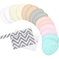 Keababies Maternity 14pk Organic Nursing Pads, Reusable Nipple Pads for Breastfeeding, Washable Breast Pads Wash Bag Pastel touch Pastel touch