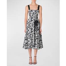 Carolina Herrera Women's Floral-Printed Waist Bow Midi-Dress Black White Black White