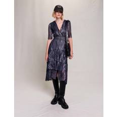 Maje Ruffina Metallic Crinkle Midi Dress