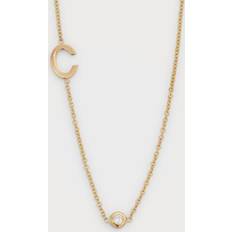 Zoe Lev 14K Gold Asymmetrical Initial and Bezel Necklace Gold-K Gold-K