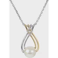 PearLustre by Imperial 14k Gold Over Silver Two Tone Freshwater Cultured & Lab-Created White Sapphire Pendant Necklace, Women's, 18"