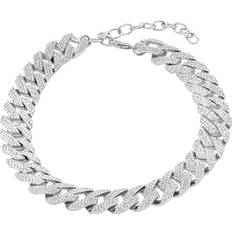 Adornia Edgy Cuban Crystal Adjustable Choker Chain Necklace silver