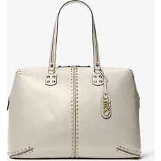 Weekend Bags Michael Kors MK Astor Extra-Large Studded Leather Weekender Bag Lt Cream