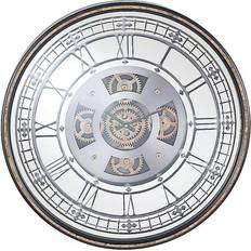 Pacific Lifestyle Antique Gold Wood & Mirror Round Working Cog Wall Clock