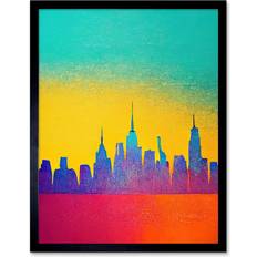 Square Framed Art ARTERY8 Bright Colourful New York Skyline Cityscape Framed Art