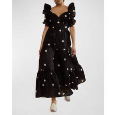 Cynthia Rowley Sleeveless Polka Dot Ruffle Maxi Dress BLKWT