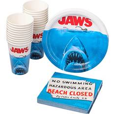 Silver Buffalo Jaws Paper Cups Plates and Napkins Party Pack Set 60 Count