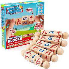 Creative Kids Wooden Blocks 5 Sets of Fun Educational Spinning Alphabet Manipulative Blocks for Children with Easy-Grip Handles STEM Montessori Approved Toy for Pre-Kindergarten