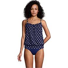 Lands' End Women Tankinis Lands' End Womens Chlorine Resistant Blouson Tankini Top Deep Sea Polka Dot Regular