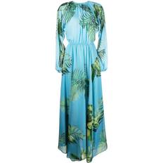 Cynthia Rowley leaf-print maxi dress women Silk Blue