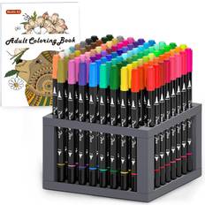 Shuttle Art Dual Tip Brush Pens Markers 96 Colors Fine and Brush Dual Tip Markers Set with Pen Holder and 1 Coloring Book for Kids Adult Coloring