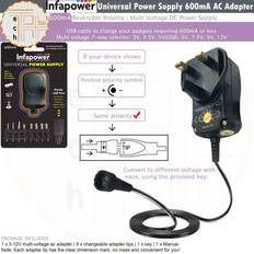 Infapower universal supply 600ma 7-way ac/dc adaptor usb support