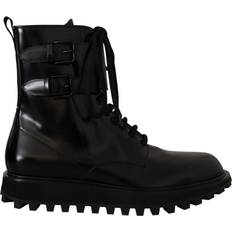 Dolce & Gabbana Men Boots Dolce & Gabbana Black Leather Combat Lace Up Mens Boots Shoes