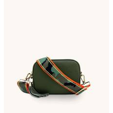 Orange Crossbody Bags Apatchy London Olive Green Leather Crossbody Bag With Orange & Gold Stripe Camo Strap