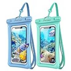 Procase Floating Waterproof Phone Pouch Waterproof Phone Float Water Proof Cell Phone Pouch Underwater Dry Bag for iPhone 13 12 11 Max XS XR X, Galaxy S21 Pixel Up to 7.0" -2 Pack,Blue/Green