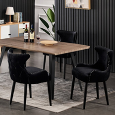 Life Interiors Oxford Rocco LUX Walnut/Black Dining Set 90x160cm 5pcs