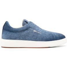 Santoni slip-on denim loafers men Rubber/Fabric/Fabric Blue