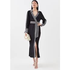 Karen Millen Stripe Twill Batwing Belted Woven Midi Dress