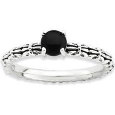 Black Rings Antiqued SS Stackable Black Agate Ring