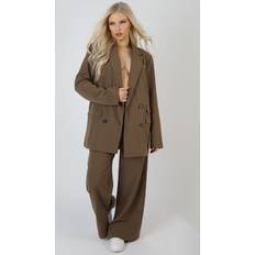 Kaiia Wide Leg Split Hem Tailored Trousers Mushroom