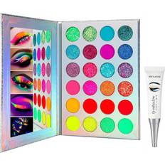 Black Eyeshadows Afflano Glow In The Dark Eyeshadow Palette Dilution Fixer Liquid, Neon Luminous Glitter Aurora Glow Pigmented UV Blacklight Eye Shadow Shade 24 Color,Festival/Party/Halloween/Christmas Stage Face Body Makeup