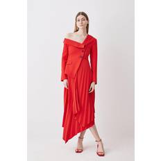 Karen Millen Petite Tailored Crepe Asymmetric Pleated Midi Dress
