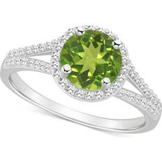 Celebration Gems Sterling Silver mm Round and 1/4 Carat T.W. Diamond Split Shank Ring, Women's, Green