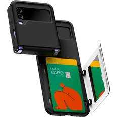 Goospery Galaxy Z Flip 4 Z Flip 3 Wallet Case with Card Holder, Protective Dual Layer Bumper Phone Case, Black