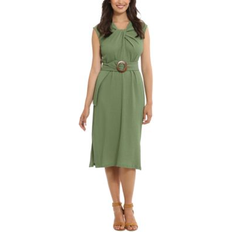 London Times Women's Twist-Neck Belted Midi Dress Green