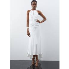 Karen Millen Premium Ruched Halter Strappy Maxi Dress Ivory