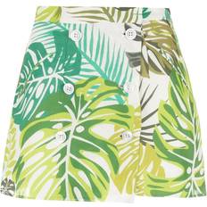 Amir Slama palm leaf print mini skirt women Linen/Flax Green