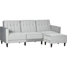 Recliner Sofas Homcom Corner Footstool Sectional Light Grey Sofa 218cm 3 Seater