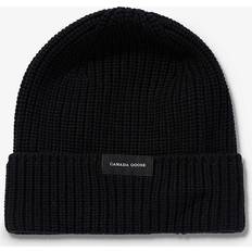 Canada Goose Men Accessories Canada Goose Mens Black Noir Brand-patch Folded-brim Wool-knit Beanie