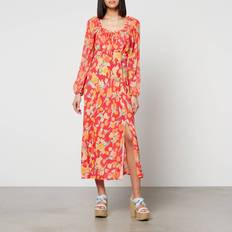 Rixo Olimani Floral-Print Chiffon Midi Dress Coral