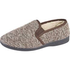 Dunlop Slippers & Sandals Dunlop Zedzzz KEITH Mens Textured Knit Full Slippers Brown: