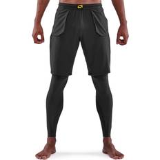 Skins Series-5 Travel And Recovery Black Mens 2in1 Long Tights With Shorts SF00500399001 UK