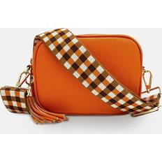 Orange Crossbody Bags Apatchy London Orange Leather Crossbody Bag With Orange & Tan Check Strap